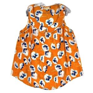 Modcloth Women Plus Size Sleeveless Blouse Orange Summer Floral Top Garden Party